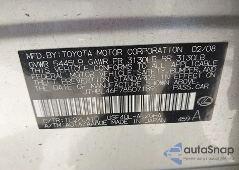 2008 Lexus Ls 460 z USA, uszkodzony, nr VIN JTHBL46F785071891